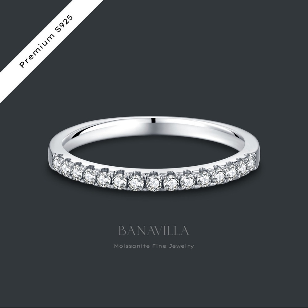S925 Half Eternity Ring Band in 18K Gold Plated Moissanite Stones